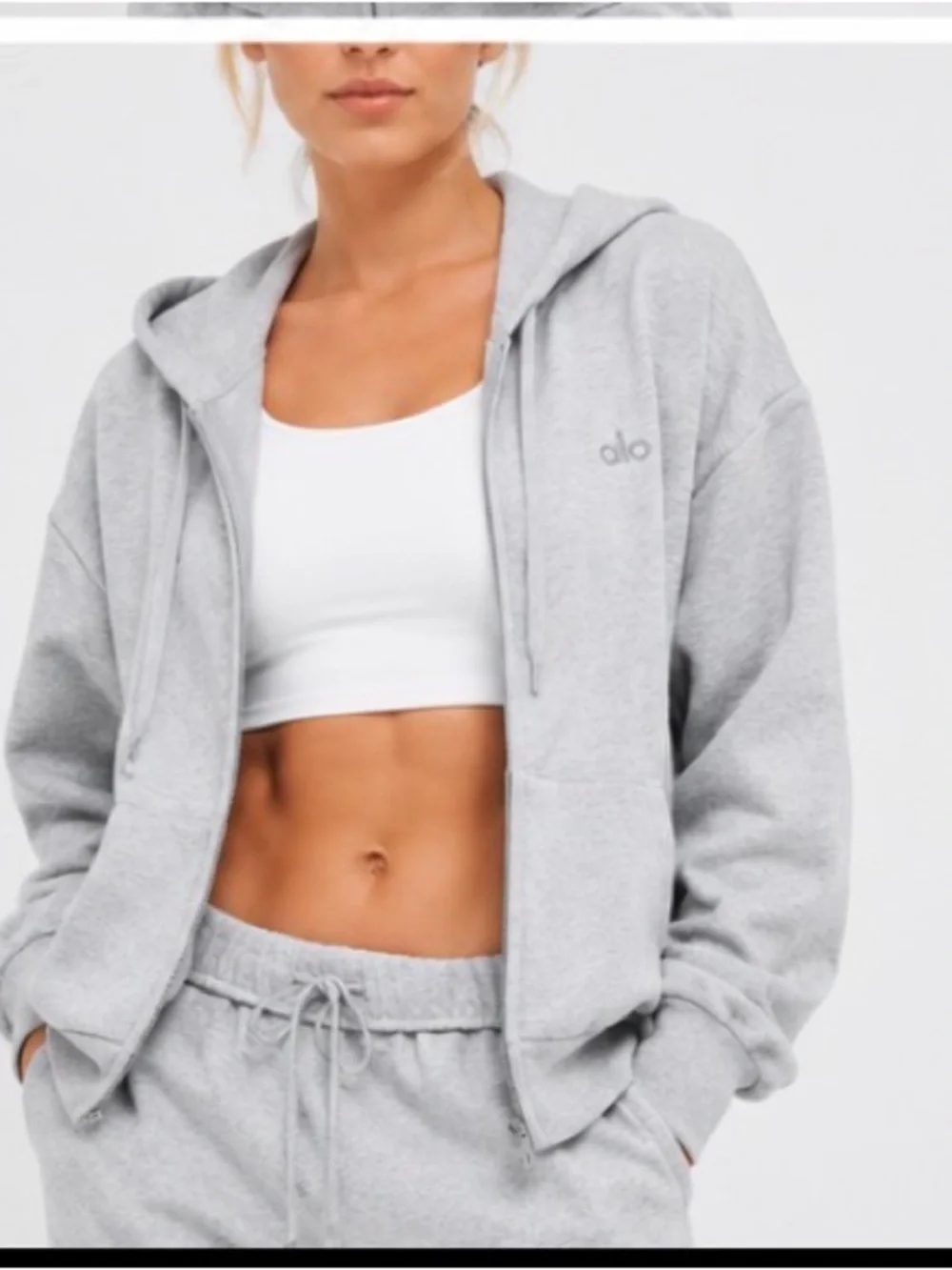 ALO Yoga Light Heather Gray Full-Zip Hoodie